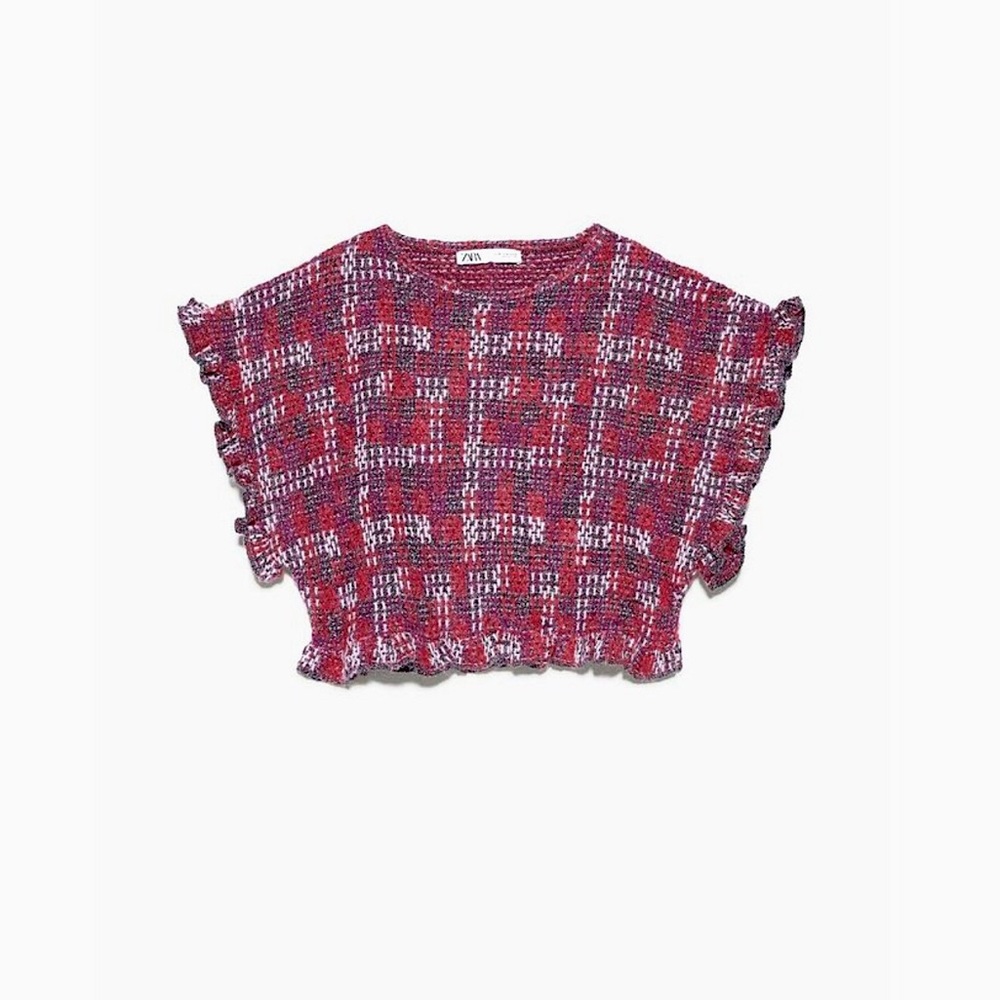 Zara Tweed Metallic Thread Ruffled Knit Top - Picture 7 of 9